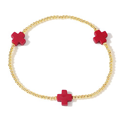 Красный Браслеты из латуни с бусинами и эластичной лентой, тонкие золотые цепочки, модные ювелирные аксессуары для женщин, розовое золото , красные, 6.89 дюйм (17.5 см)