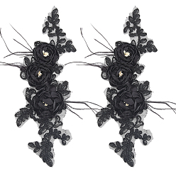 Черный Нашивки из полиэстеровой ткани с цветочным рисунком, которые можно пришивать или приклеивать утюгом., с пером, чёрные, 290x112x13 мм