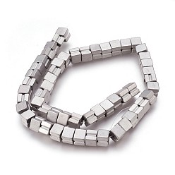 Platinum Plated Electroplated Non-magnetic Synthetic Hematite Beads Strands, Frosted, Cube, Platinum Plated, 8x7x8mm, Hole: 1.2mm, about 55pcs/strand, 15.94 inch(40.5cm)