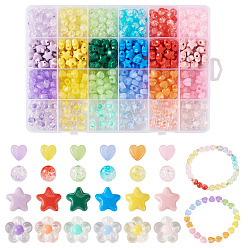 (52) Непрозрачная лаванда 60 шт 6 цвета прозрачные акриловые бусины, цветок, с 180шт. сердце, 120 шт. непрозрачных акриловых бусин и 150 шт. прозрачных акриловых бусин с эффектом кракле, разноцветные, 8~12x8~12.5x5.5~7.5 мм, отверстие : 1.8~2.5 мм