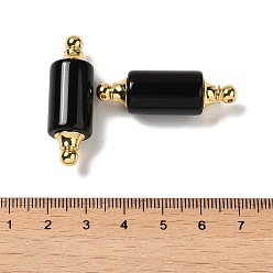 Obsidian Natural Obsidian Connector Charms, with Golden Plated 304 Stainless Steel Findings, Column Links, 36x12mm, Hole: 1.2~1.4mm