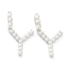 Letter Y Латунные микропаве прозрачные подвески с фианитом, буквы, letter.y, 19~22.5x10.5~20x2.5 мм, отверстие : 9.5x6 мм