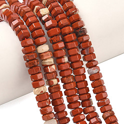 Красный Камень Натуральные красные яшмы бусы пряди, шестиугольные бусины хейши, 6x7x3.5 мм, отверстие : 0.9 мм, около 108~109 шт / нитка, 14.96~15.04'' (38~38.2 см)