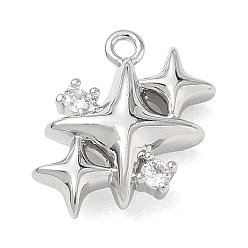 Platinum Brass Micro Pave Clear Cubic Zirconia Charms, Star Charms, Platinum, 14.5x12x5mm, Hole: 1.2mm