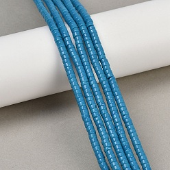 Темно-Голубой Синтетических нитей бирюзовые бусы, диск, окрашенные, Heishi бусы, глубокое синее небо, 4~4.5x2~2.5 мм, отверстие : 0.5~0.7 мм, около 172~173 шт / нитка, 14.92''~15.20'' (37.9~38.6 см)