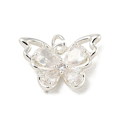 Посеребрённый Латунные микропаве прозрачные подвески с фианитом, без кадмия, без никеля и без свинца, с прыжковых колец, бабочка, 925 серебро покрытием, 12x17.5x4 мм, отверстие : 2 мм