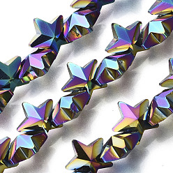 (966) Внутренний цвет Кристалл / Лиловато-лиловый на подкладке Стеклянные бусины с гальваническим покрытием , звезда, с покрытием разноцветным, 9.5x10x5.5 мм, отверстие : 0.9 мм, около 103 шт / нитка, 25.20 дюйм (64 см)