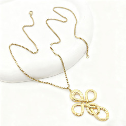 Trinity Knot 304 Collares con colgante de acero inoxidable y cadena tipo caja para mujer, real 18 k chapado en oro, nudo de la trinidad, 19.69 pulgada (50 cm), colgante: 50 mm