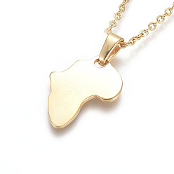 Золотой 304 подвесные из нержавеющей стали ожерелья, с кабельными цепями и когтями омара застежками, Карта Африки, золотые, 17.6 дюйм (44.8 см), 1.5 мм