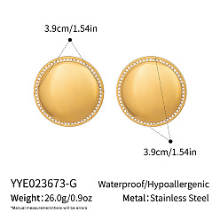 Real 18K Gold Plated 304 Stainless Steel Rhinestone Stud Earrings for Women, Round, Real 18K Gold Plated, 39x39mm