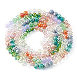 Mixed Color 3 Colors 3 Strands Electroplate Glass Beads Strands, Round, Faceted(32 Faceted), Gradient Color, Mixed Color, 8mm, Hole: 1.2mm, about 48pcs/strand, 13.98''(35.5cm), 1 strand/color