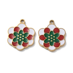 Doré  Placage ionique (ip) 304 pendentifs en acier inoxydable, avec l'émail, charme de fleur, or, 17x14x1.5mm, Trou: 1.6mm