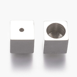 Stainless Steel Color 304 Stainless Steel Chain Terminators, Cord Ends, End Caps, Cube, Stainless Steel Color, 8x8x8mm, Hole: 1mm, 6mm inner diameter