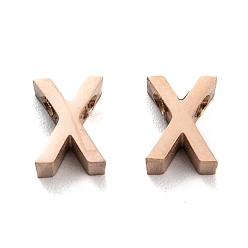 Letter X Ионное покрытие (ip) 304 брелоки из нержавеющей стали, алфавит, розовое золото , letter.x, 8x6x3 мм, отверстие : 1.8 мм