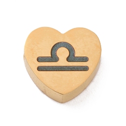 Весы 304 из нержавеющей стали бусы, сердце с рисунком созвездия, золотые, Весы, 7.5x8x3 мм, отверстие : 2 мм