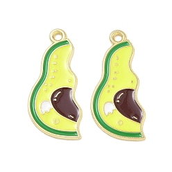 Golden Alloy Enamel Pendants, Avocado Charms, Split Pendants, Golden, 29x13x1mm, Hole: 1.8mm
