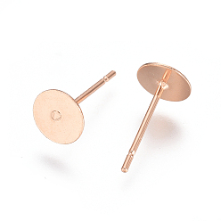 Rose Gold 304 Stainless Steel Stud Earring Findings, Flat Pad Earring Post, Rose Gold, 12x6mm, Pin: 0.7mm