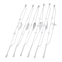 Stainless Steel Color Tarnish Resistant 304 Stainless Steel Multi-strand Bracelets, with Cable Chains and Lobster Claw Clasps, Mixed Shapes, Stainless Steel Color, 6-7/8 inch(17.5cm)