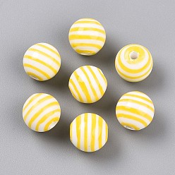 Желтый Фарфоровые бусины ручной работы, фантазии античного стекла фарфора, круглый и полосатый, желтые, 12~12.5 мм, отверстие : 2.5 мм