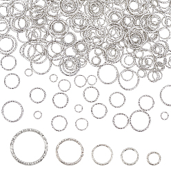 Platinum 500Pcs 5 Style Iron Soldered Closed Jump Rings, Twisted Round, Diamond Cut Textured, Platinum, 18 Gauge, 7.5~19.5x1mm, Inner Diameter: 5.5~16mm, 100pcs/style