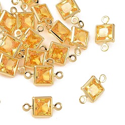 Gold SHEGRACE Brass Pave Cubic Zirconia Square Connector Charms, Cadmium Free & Nickel Free & Lead Free, Long-Lasting Plated, Real 18K Gold Plated, Gold, 11x6x2.5mm, Hole: 1mm