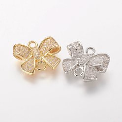 (52) Непрозрачная лаванда Латунные микро проложить кубических ссылки циркония, бантом, разноцветные, 14x17x3.5 мм, отверстие : 1.5 мм