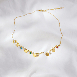 Настоящее золото 18K Легкие роскошные ожерелья из нержавеющей стали с разноцветными кубическими цирконами в форме сердца с кисточками для женщин на каждый день, реальный 18 k позолоченный, 16.54 дюйм (42 см)