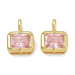 Pink Кулон из циркония, прямоугольник амулеты, одиночные каменные прелести, реальный 18 k позолоченный, розовые, 15x11x5 мм, отверстие : 5x2.5 мм