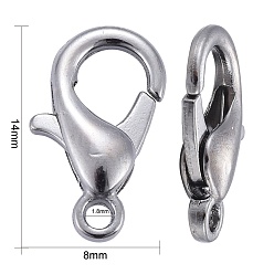 Gunmetal Zinc Alloy Lobster Claw Clasps, Parrot Trigger Clasps, Cadmium Free & Lead Free, Gunmetal, 14x8mm, Hole: 1.8mm