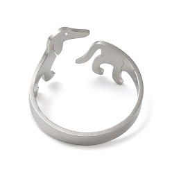Color de Acero Inoxidable 304 anillos de puño de acero inoxidable, anillo de dedo abierto para mujer, perro salchicha, color acero inoxidable, tamaño de EE. UU. 8 1/2 (18.5 mm)