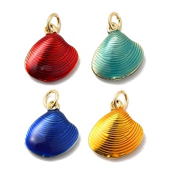(52) Непрозрачная лаванда Подвески из латунной эмали в виде ракушки, долговечный, без свинца и без кадмия, с целью перехода в кольце, стойки покрытие, реальный 18 k позолоченный, 14.5x13.5x4 мм, отверстие : 3.5 мм