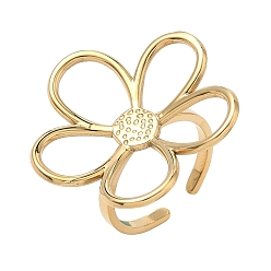 Золотой 304 открытые кольца-манжеты из нержавеющей стали для женщин, цветок, полый, золотые, 17 мм