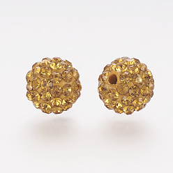 Light Topaz Polymer Clay Rhinestone Beads, Grade A, Round, Pave Disco Ball Beads, Light Topaz, 10x9.5mm, Hole: 1.5mm