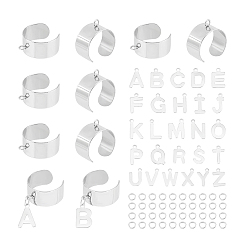 Нержавеющая Сталь Цвет Набор для самостоятельного изготовления кольца-манжеты с подвеской в виде алфавита, включая 304 петлевое основание из нержавеющей стали, 201 подвески из нержавеющей стали с буквой a~z, цвет нержавеющей стали, 96 шт / коробка
