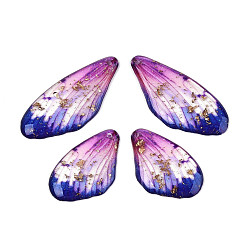 Фиолетовый Эпоксидная смола подвески, крыло бабочки, с золотой фольгой и блестками, фиолетовые, 37.5x17x2.5~3 мм, отверстие : 1.2 мм