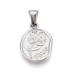 Нержавеющая Сталь Цвет 303 подвески из нержавеющей стали, овал с подвесками в виде цветка розы, цвет нержавеющей стали, 19x14.5x2 мм, отверстие : 6.5x2.5 мм