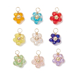 Золотой 9шт 9 цвета граненые стеклянные круглые бусины подвески, цветок, с медной проволокой, стойки покрытие, золотые, 15~15.5x10.5~11x6 мм, отверстие : 3 мм, 1 цвета / шт