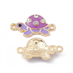 Medium Orchid Alloy Connector Charms, with Crystal Rhinestone and Enamel, Tortoise Links, Light Gold, Medium Orchid, 12x23x3mm, Hole: 1.5mm