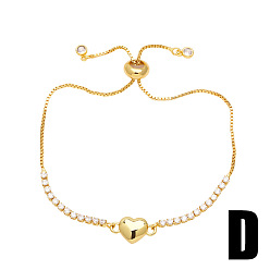 Сердце Регулируемые латунные браслеты-слайдеры с микро-паве из прозрачных кубических цирконий, ссылка браслеты, золотые, сердце, 9-1/8 дюйм (23 см)
