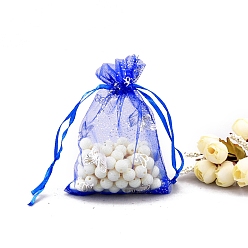 Синий Сумки из органзы с серебряным тиснением и бабочкой, подарочные пакеты для свадебной вечеринки, прямоугольные, синие, 18x13 см