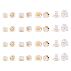 Настоящее золото 18K 24 шт. 4 стили латунные гайки-гвоздики, с пластиковыми гайками уха, латунные силиконовые гайки-ушки, реальный 18 k позолоченный, 5~7.5x4.5~9.5 мм, отверстие : 0.7~1 мм, 6 шт / стиль