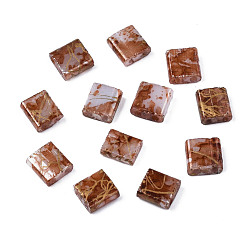 Sienna Opaque Spray Painted Drawbench Glass Seed Beads, 2-Hole, Rectangle, Sienna, 5x4.5~5x2~2.5mm, Hole: 0.5~0.8mm