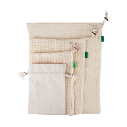 Antik weiß Canvas-Verpackungsbeutel und Bio-Baumwolle-Verpackungsbeutel, Kordelzugbeutel, antik weiß, 20~30x15~40 cm, 10 Stück / Set