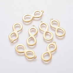 Золотой 201 подвески из нержавеющей стали, бесконечность, золотые, 20x8x1 мм, отверстие : 1.2 мм