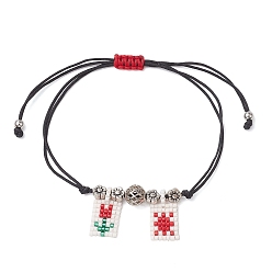 (123L) Белый крем непрозрачный блеск Плетеные браслеты из бус из сплава и латуни, со стеклянной подвеской-семечком, цветок, огнеупорный кирпич, внутренний диаметр: 3-1/2 дюйм (9 см)