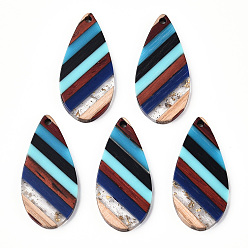 Голубой Подвески из смолы и ореха, золотой фольгой, слезинки, голубой, 38x18x3 мм, отверстие : 2 мм