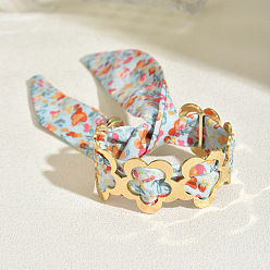 Цветок Браслеты-манжеты из ткани с цветочным узором для женщин, золотые, цветок, внутренний диаметр: 2.36 дюйм (6 см)