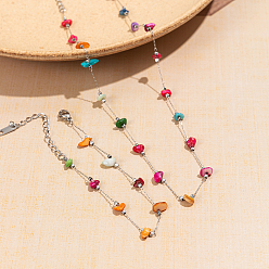 Золотой Набор браслетов и ожерелий из разноцветных натуральных драгоценных камней для женщин, Комплекты украшений из нержавеющей стали., золотые