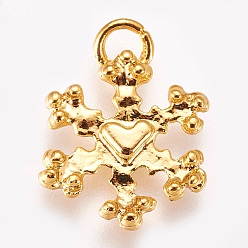 Золотой Подвески из сплава , Рождественская серия, снежинка, золотые, 16.5~17x12.5x2 мм, отверстие : 3 мм