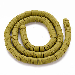 Dark Khaki Handmade Polymer Clay Bead Strands, Heishi Beads, Disc/Flat Round, Dark Khaki, 6x0.5~1mm, Hole: 2mm, about 320~447pcs/strand, 15.74 inch~16.92 inch